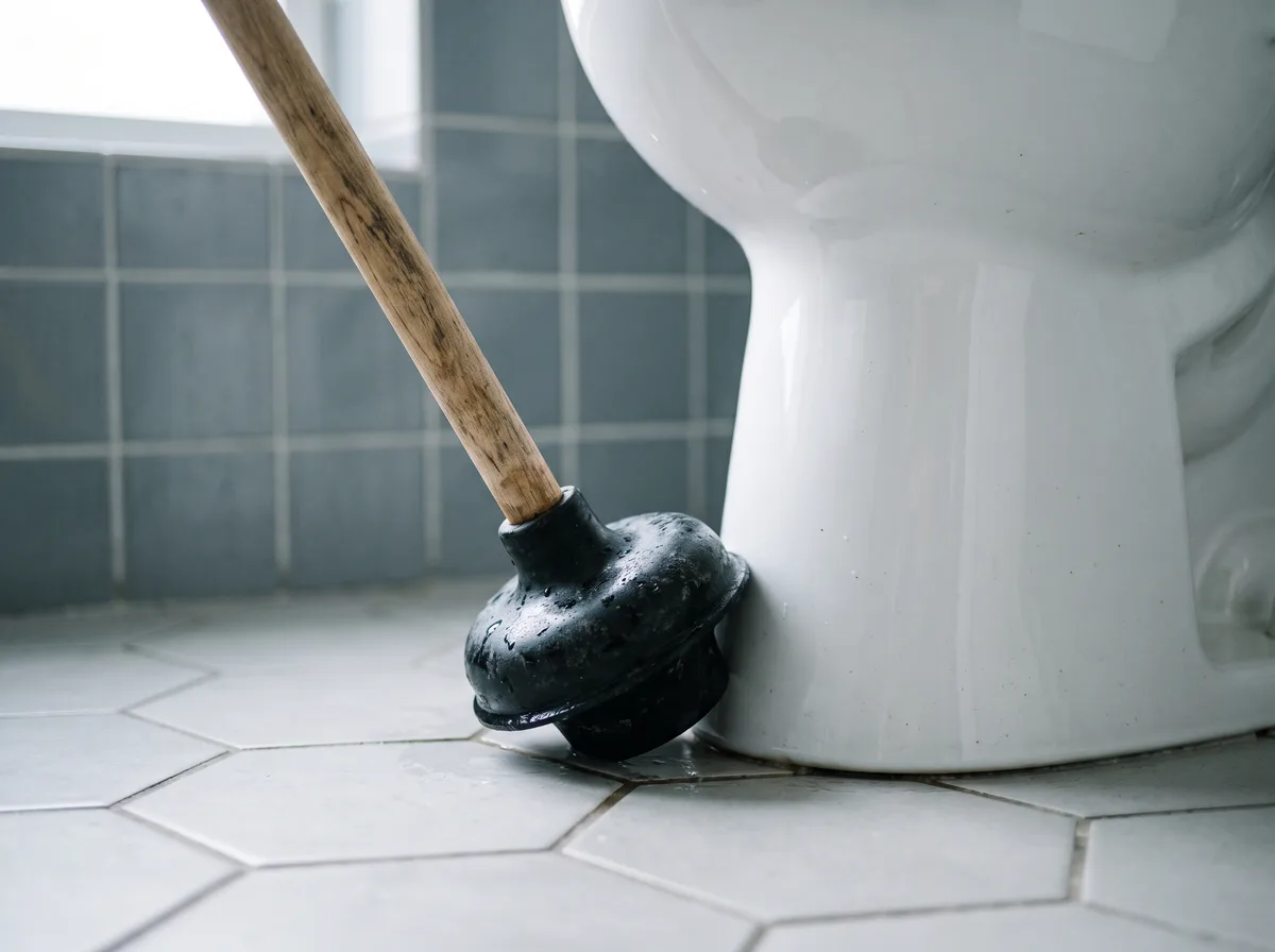 Ventouse posée contre la base d'une cuvette de WC